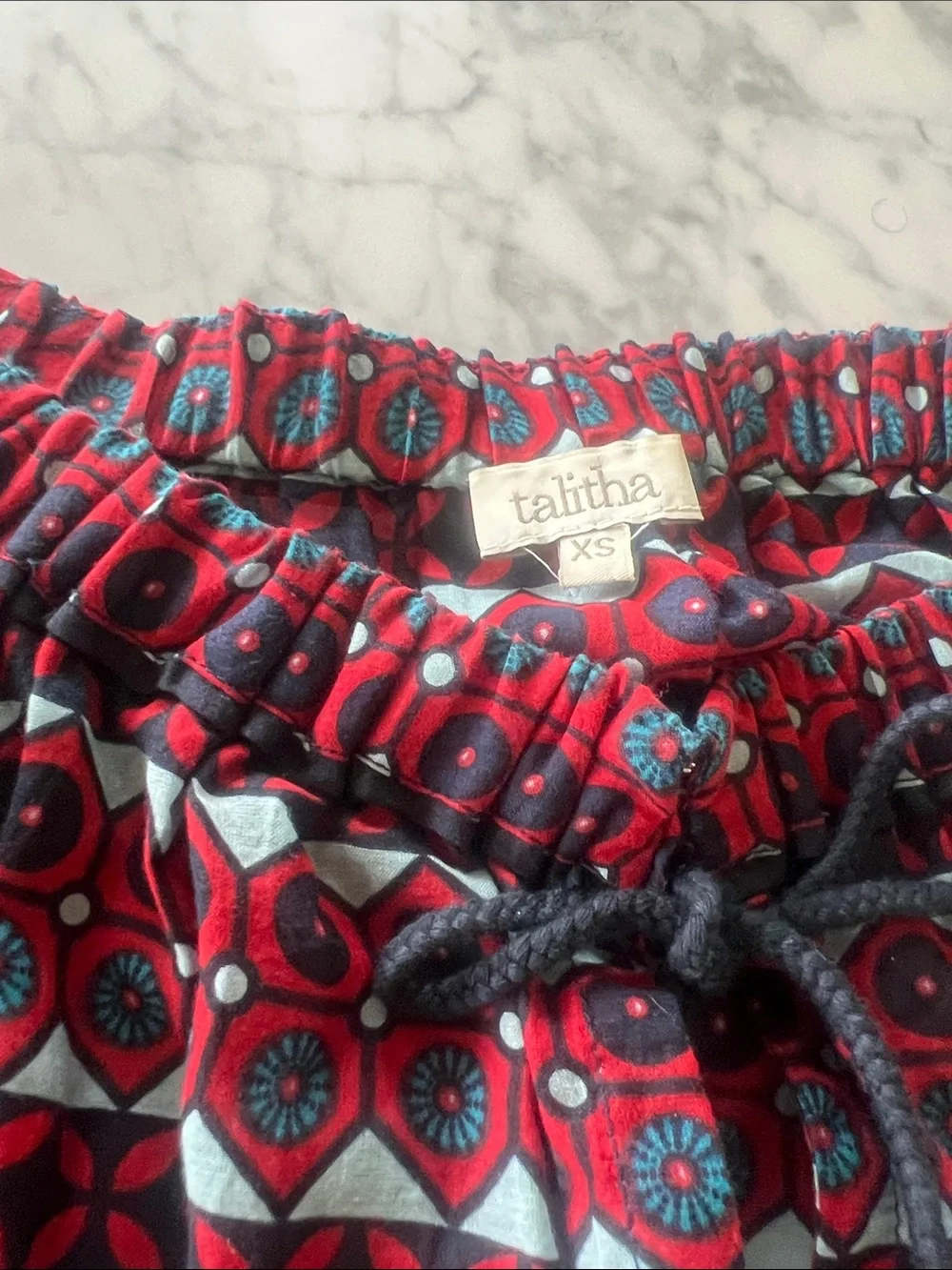 Talitha Off-Shoulder Red Patterned Boho Peasant Top